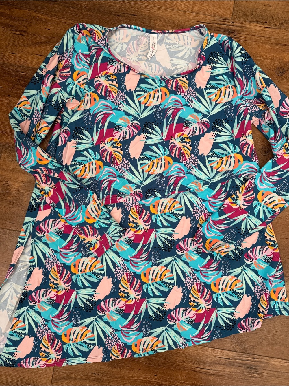 Latched Mama Tropical Leaf Navy Teal Pink Swim Top